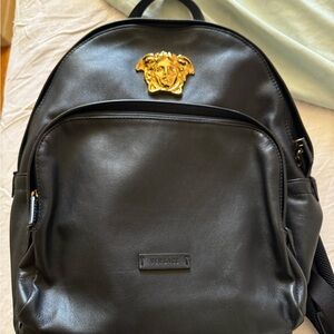 Versace Black Leather Backpack